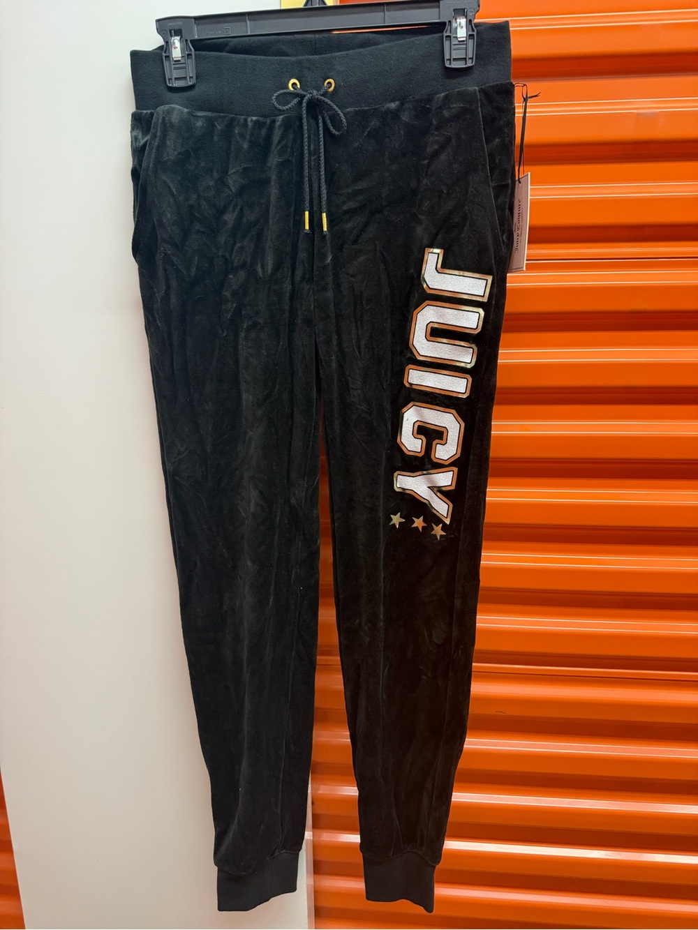 NWT Juicy Couture Women Black Velour Joggers with Side Logo